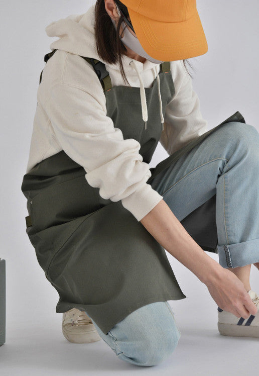 【刺繍代込み】APR007 スリットエプロン＿Khaki